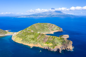 Nature Park of destructed extinct volcano craters of Caldeirinhas, mount Guia near Horta city,...