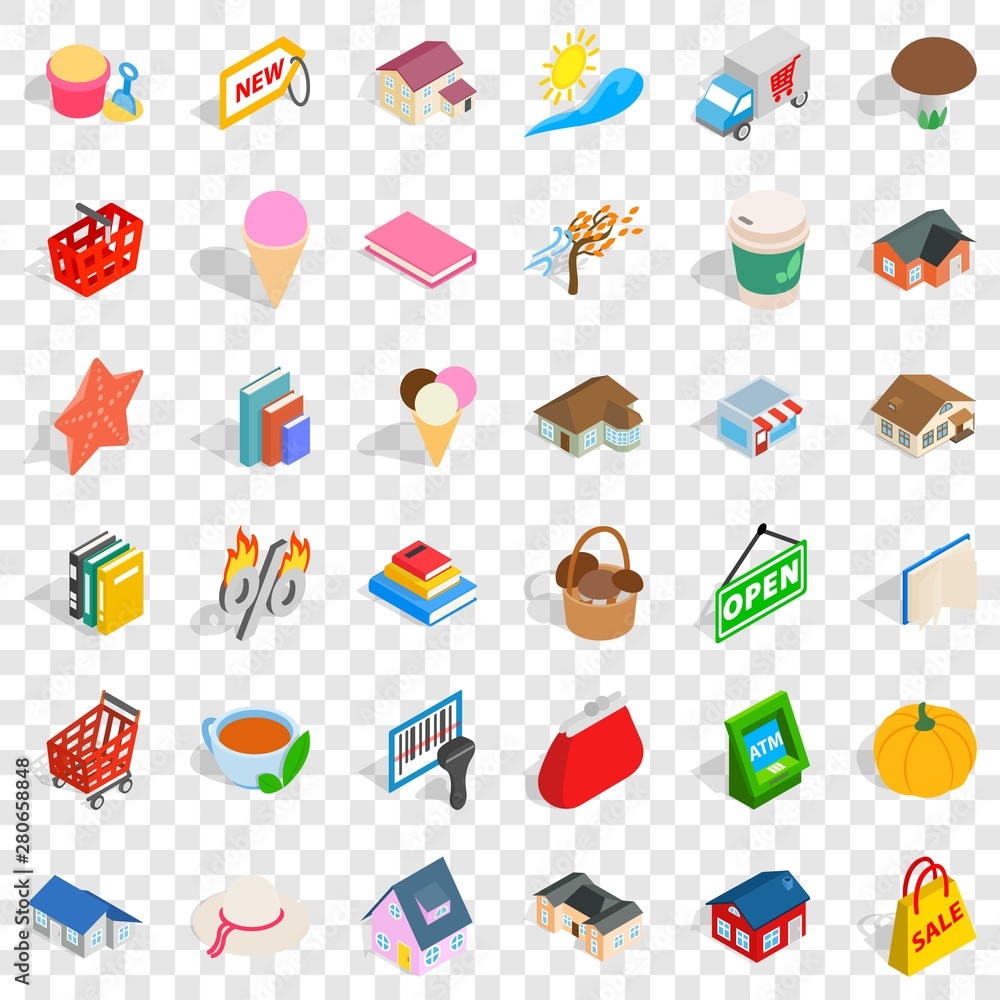 Poster home icons set. isometric style of 36 home vector icons for web for any design