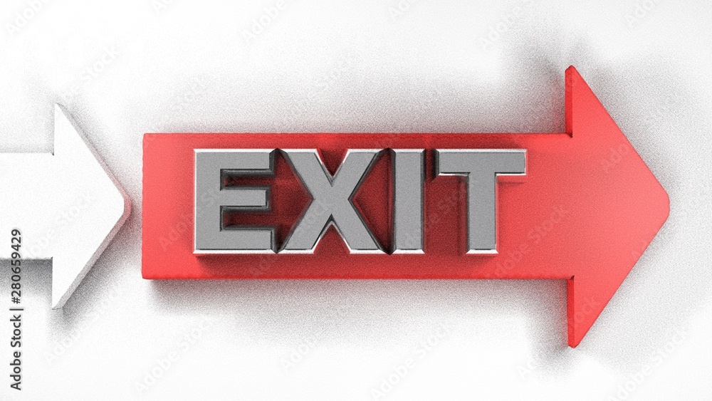 Aufkleber red arrow to exit - 3d rendering illustration