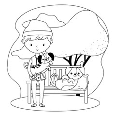 Boy with dogs cartoons design