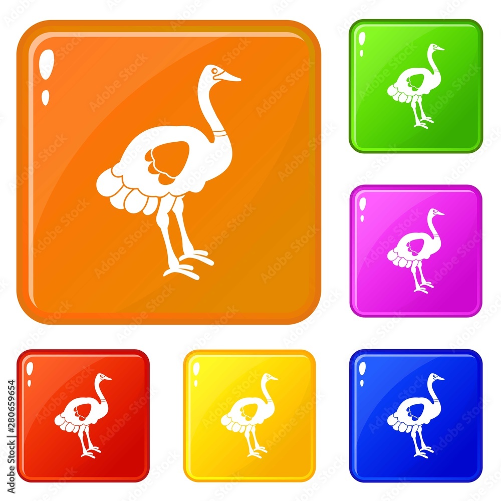 Poster ostrich icons set collection vector 6 color isolated on white background