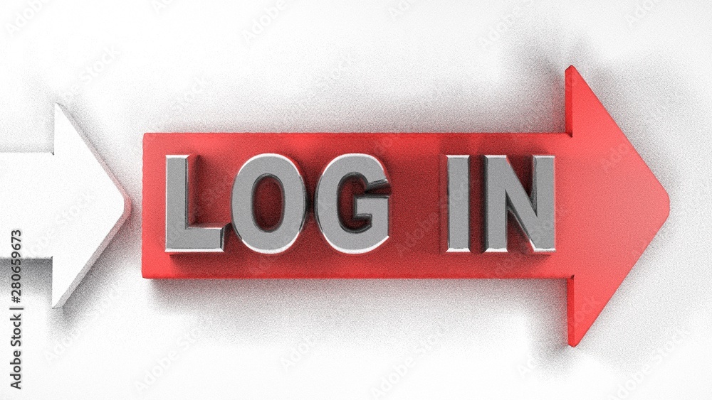 Poster log in red arrow - 3d rendering illustration