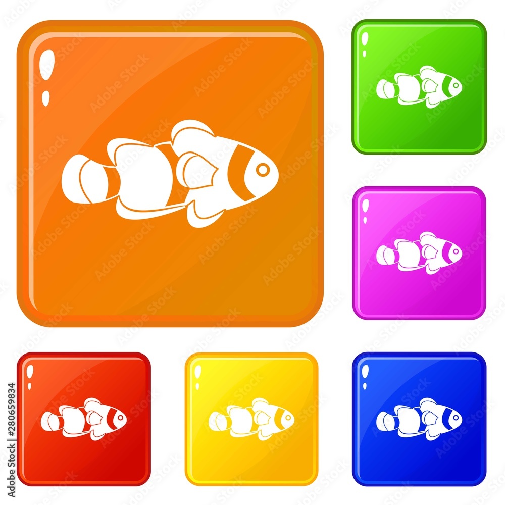 Poster fish clown icons set collection vector 6 color isolated on white background