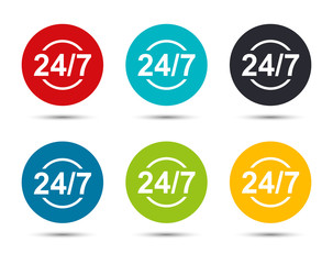 24/7 icon flat round button set illustration design