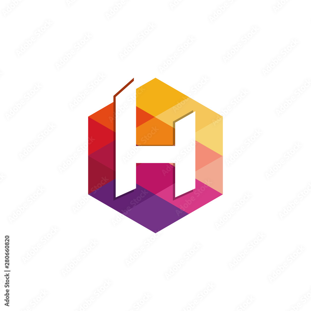 Poster h letter colorful logo in the hexagonal. vector design template elements for your application or com