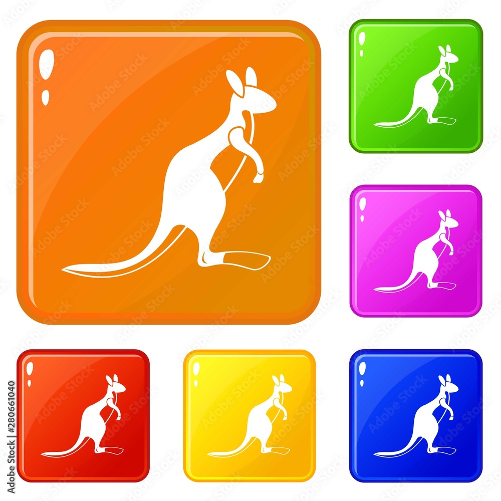 Poster Kangaroo icons set collection vector 6 color isolated on white background