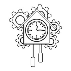 time clock watch alarm cartoon in black and white