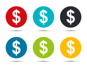 Dollar sign icon flat round button set illustration design