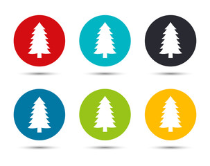 Evergreen conifer pine tree icon flat round button set illustration design