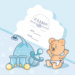 it is a boy baby shower card with teddy bear