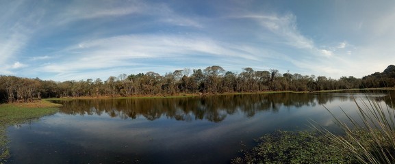 landscape with lake and blue sky