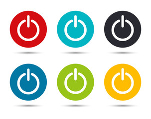 Power icon flat round button set illustration design