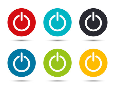 Power icon flat round button set illustration design