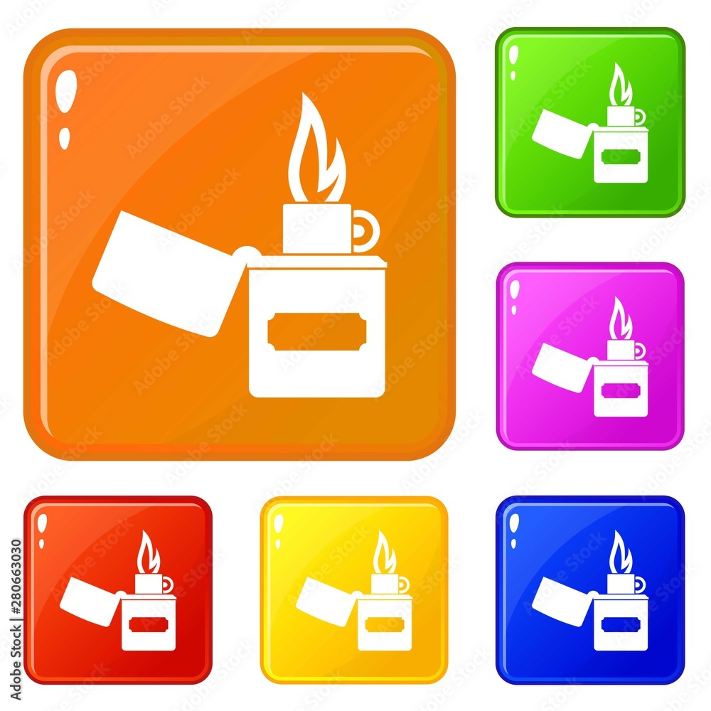 Poster lighter icons set collection vector 6 color isolated on white background