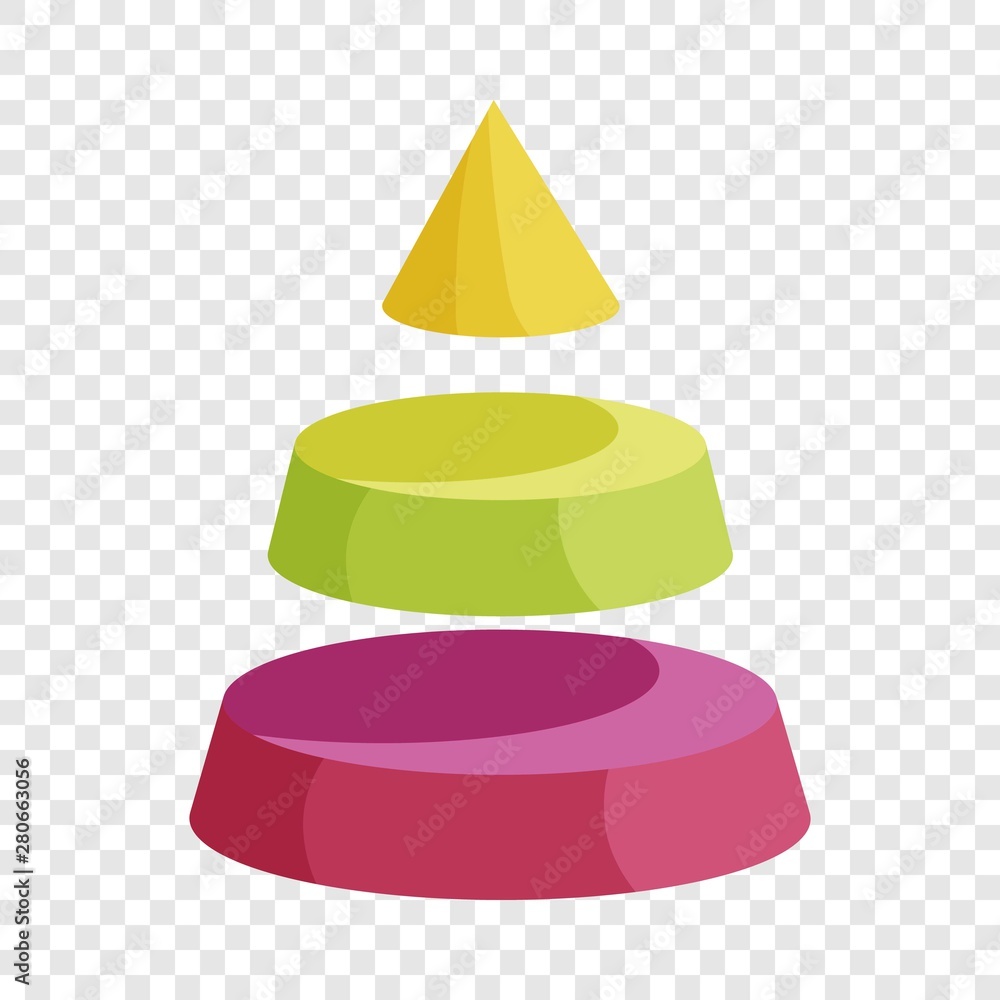 Poster pyramid divided into three colorful segment layers icon. cartoon illustration of pyramid divided int