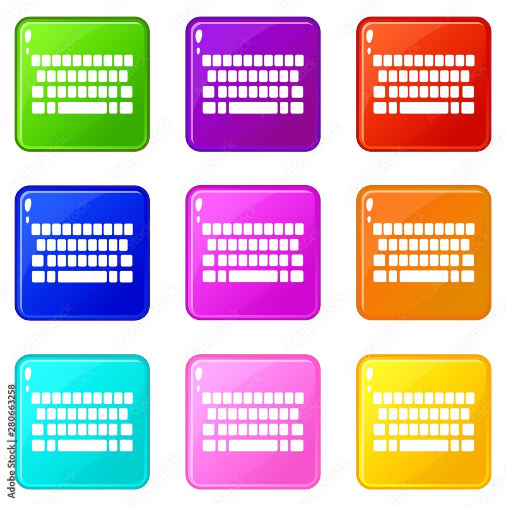 Poster keyboard icons set 9 color collection isolated on white for any design