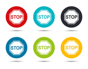 Stop sign icon flat round button set illustration design
