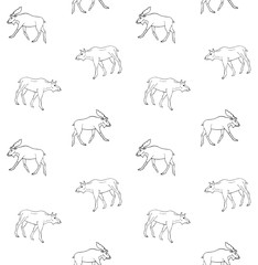 Vector seamless pattern of black hand drawn sketch moose isolated on white background