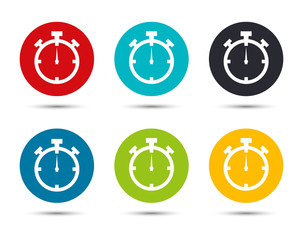 Stopwatch icon flat round button set illustration design