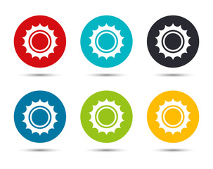 Sun icon flat round button set illustration design