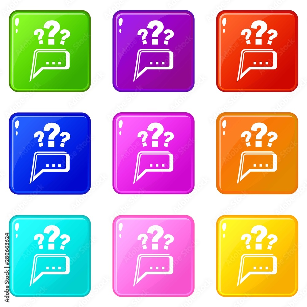 Poster question icons set 9 color collection isolated on white for any design
