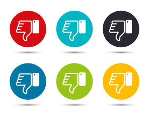 Thumbs down icon flat round button set illustration design