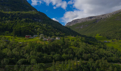 Fototapeta na wymiar Beautiful view on Naeroydalen Valley and Peaks On Stalheim, Voss Norway