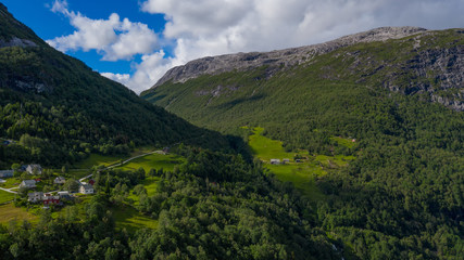 Fototapeta na wymiar Beautiful view on Naeroydalen Valley and Peaks On Stalheim, Voss Norway