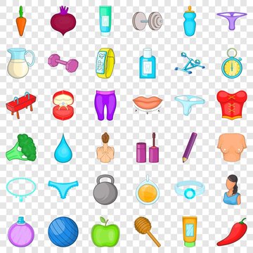 Fitness icons set. Cartoon style of 36 fitness vector icons for web for any design