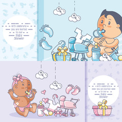 set of baby shower cards with kids