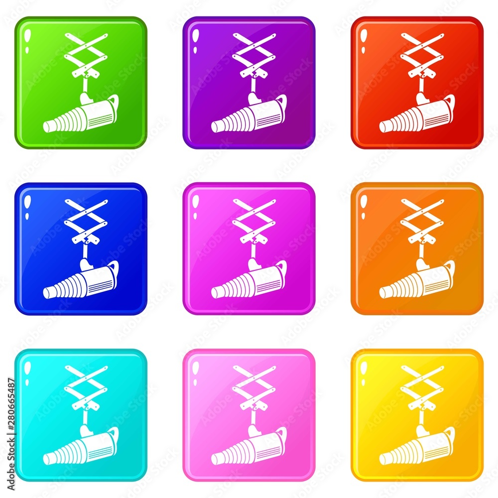 Aufkleber studio flash with a conical snoot icons set 9 color collection isolated on white for any design