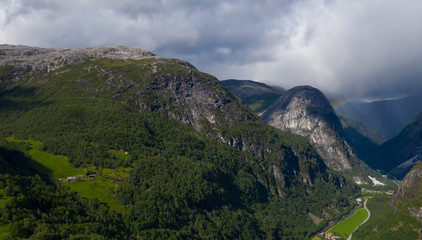 Fototapeta premium Beautiful view on Naeroydalen Valley and Peaks On Stalheim, Voss Norway