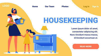 Woman and Children Housekeeping. Advertising Image