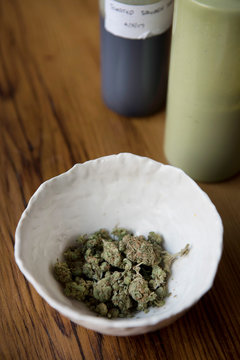 Bowl of cannabis buds