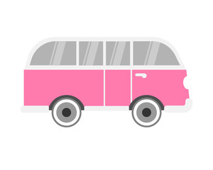 Vector flat pink surf hippie van bus logo icon isolated on white background