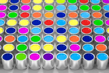 The buckets of colorful paint with white background, 3d rendering.