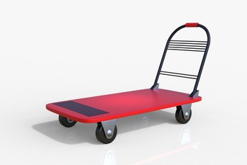 The luggage cart is in red, 3D Rendering