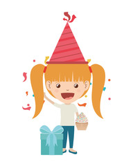 girl with party hat and gift box in birthday celebration