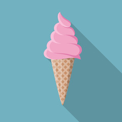 Pink ice cream in wafer cone sundae icon symbol flat design vector food