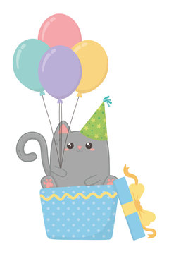 Kawaii cat and happy birthday design