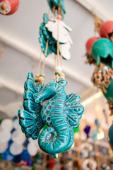 Seahorse ceramic handmade. Hanging from above. Ayvalik retreated to the island of Cunda.