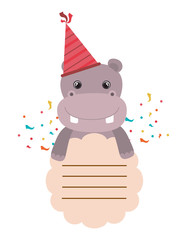 birthday card and hippo with hat party