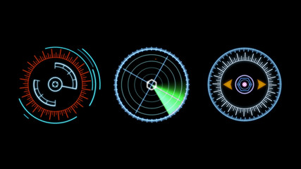 HUD Futuristic Spin Crosshair Circles User Interface Target Point Monitor Concept. Abstract Rotate UI Gadget Element Hi Technology Illustration.