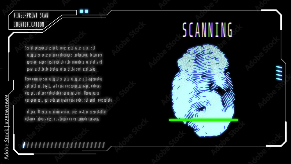 Poster HUD Futuristic Virtual Technology User Control Interface Screen Panel. Abstract Finger Scan Security UI Elements Illustration