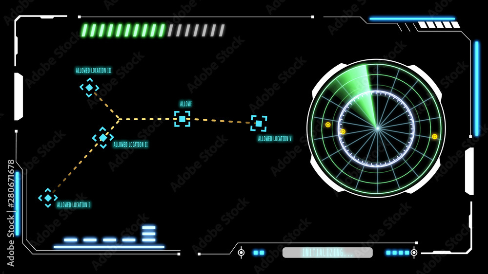 Poster HUD Futuristic Virtual Map Location Technology User Control Interface Screen Panel. Abstract Security UI Elements Illustration