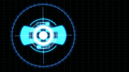 HUD Futuristic Spin Crosshair Circles User Interface Target Point Monitor Concept. Abstract Rotate UI Gadget Element Hi Technology Illustration.