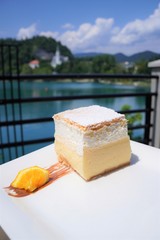 Cream cake in lake Bled Slovenia