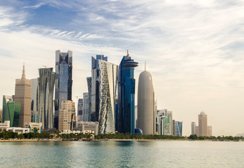 Fototapeta na wymiar Doha's Corniche in West Bay, Doha, Qatar - Skyscrapers / Buildings