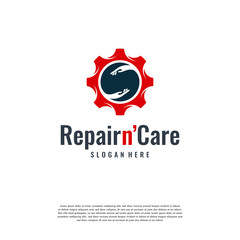 Fototapeta na wymiar Care and repair logo designs concept vector, Gear mechanic logo template
