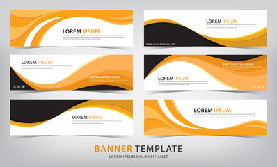 set of abstract orange banner template with wave theme, vector illustration